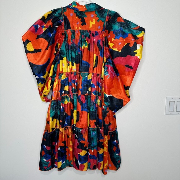 Love Highlight Exaggerated Puff Sleeve Mini Dress XL Multicolor Tiered - Picture 2 of 10